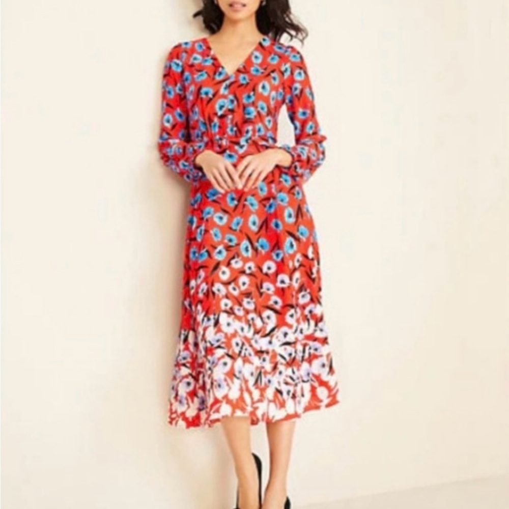 NWT Ann Taylor Petite Red Floral Dress in size 10P - Picture 2 of 10